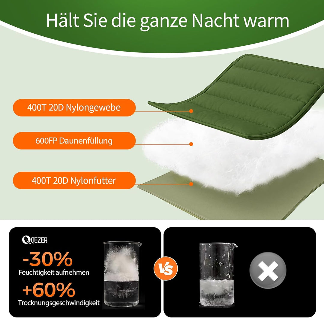 XXL Daunenschlafsack 3-4 Jahreszeiten extra grosser Schlafsack 230cm x100cm, leicht und warm Daunen