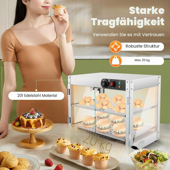 800W Wärmeschrank Lebensmittelauslage Vitrine Oben montiert Warmhaltetheke 30-85°C für Warmhaltethek