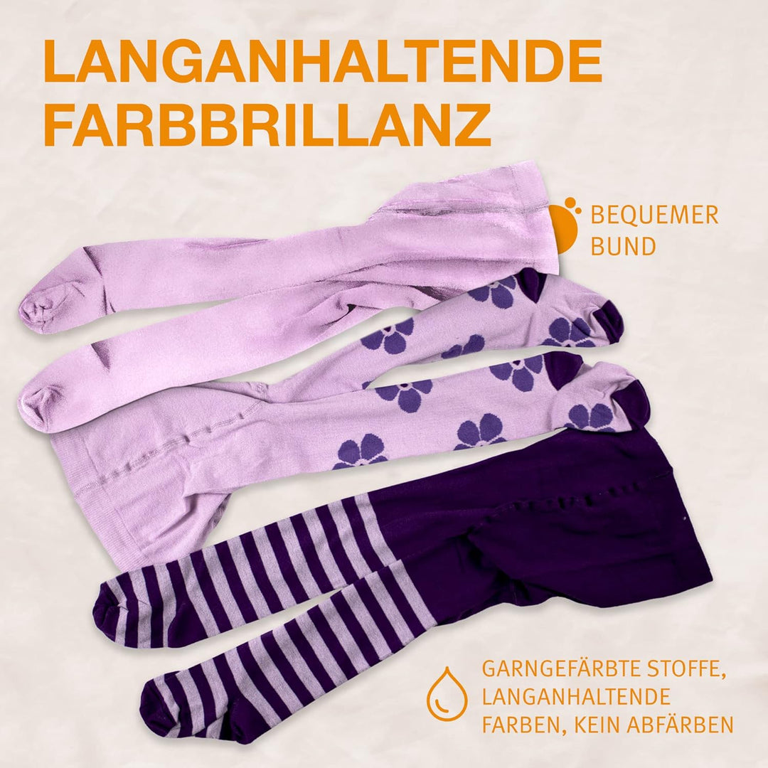 wellyou – Kinder Strumpfhosen Mädchen & Jungen – 3er Set Baby-Strumpfhosen mit Muster – bunte Baumwo