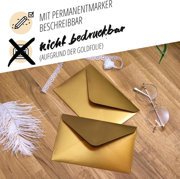 Briefumschläge (100 Stück) aus Papier, Kuvert, Umschlag ohne Fenster - DIN B6-175 x 125 mm - gold Go