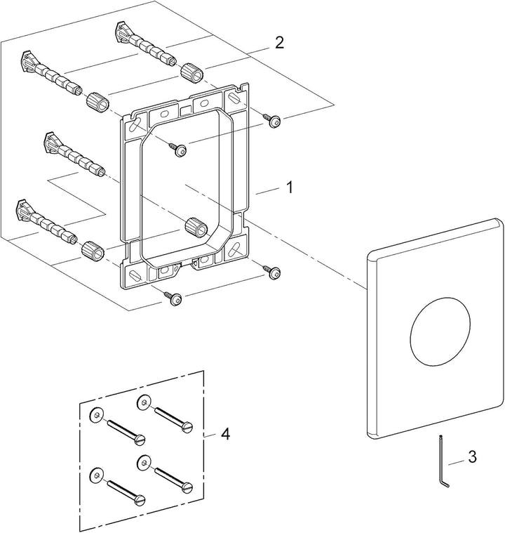 GROHE Skate - Edelstahl-Abdeckplatte (senkrechte Montage, 156 x 197 mm, Druckknopfbetätigung, verdec