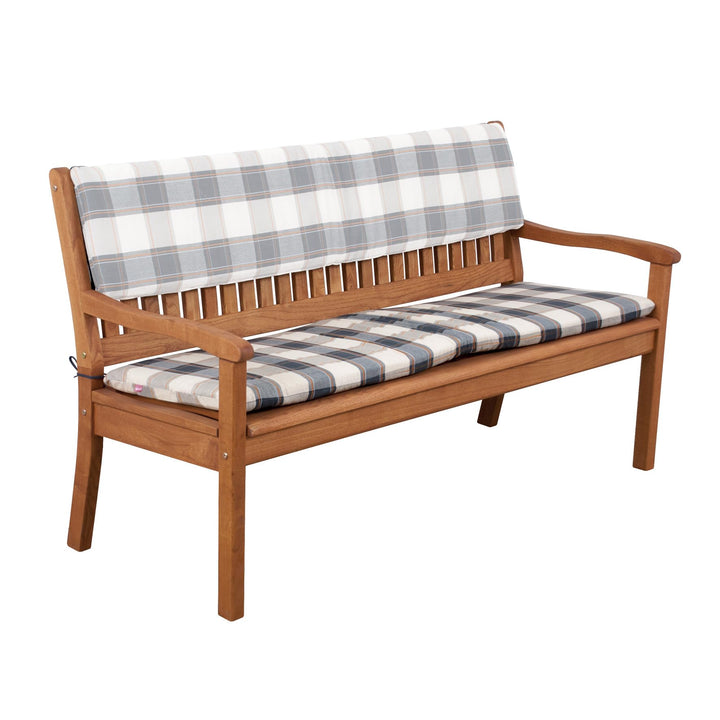 Doppler Bankauflage grau beige kariert I Sitz-Auflage 110x45x6cm für 2-er Bank I Polsterauflage aus