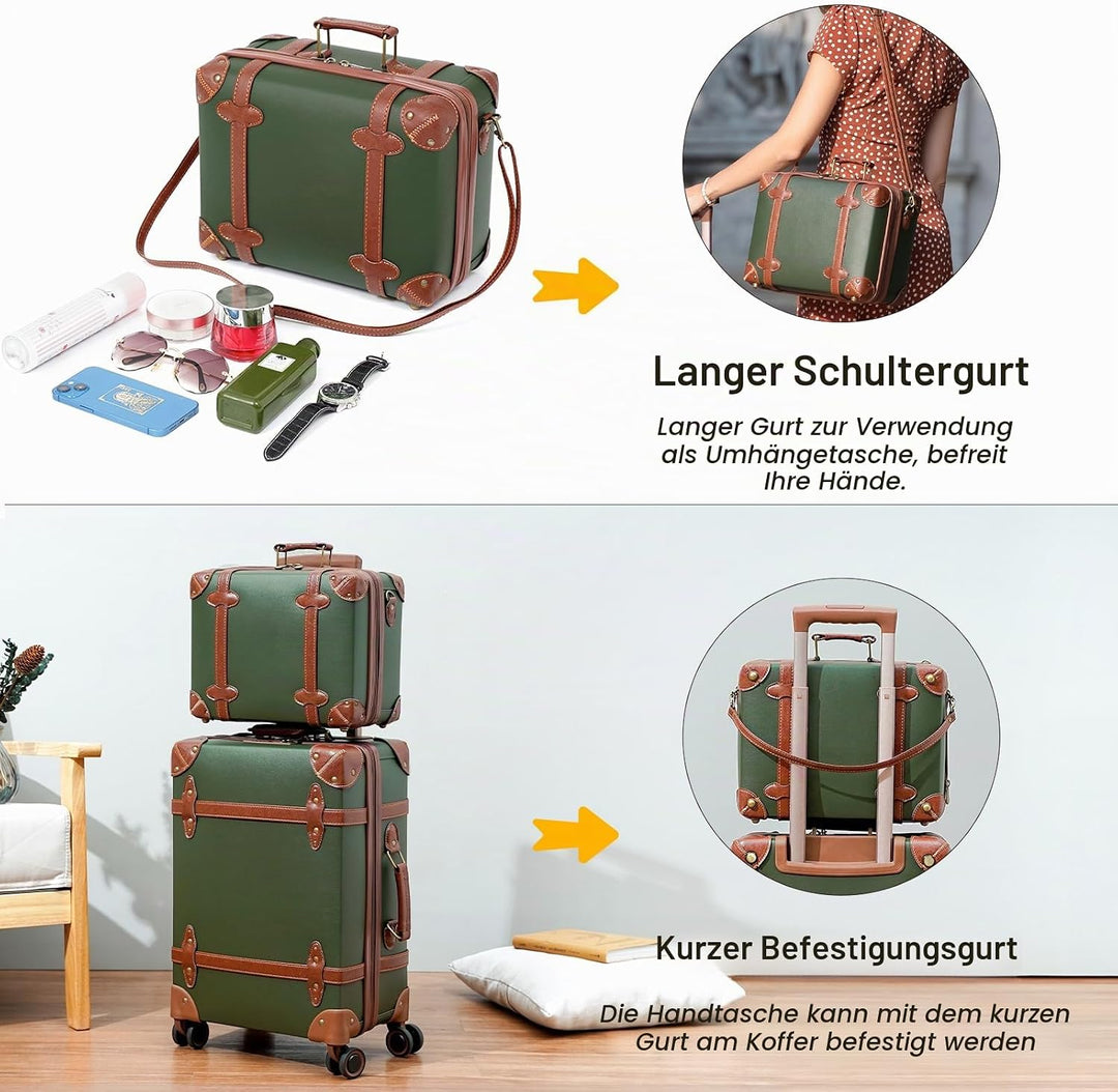 Urecity Vintage Reisekoffer Set 4 Teilig Leicht Retro Lederkoffer Hartschale Trolley Handgepäck Sets