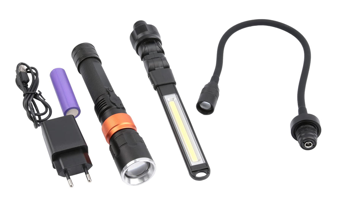 DMAX ULG103, LED-Taschenlampe mit verschiedenen Aufsätzen, 350 Lumen, aufladbar, 40414