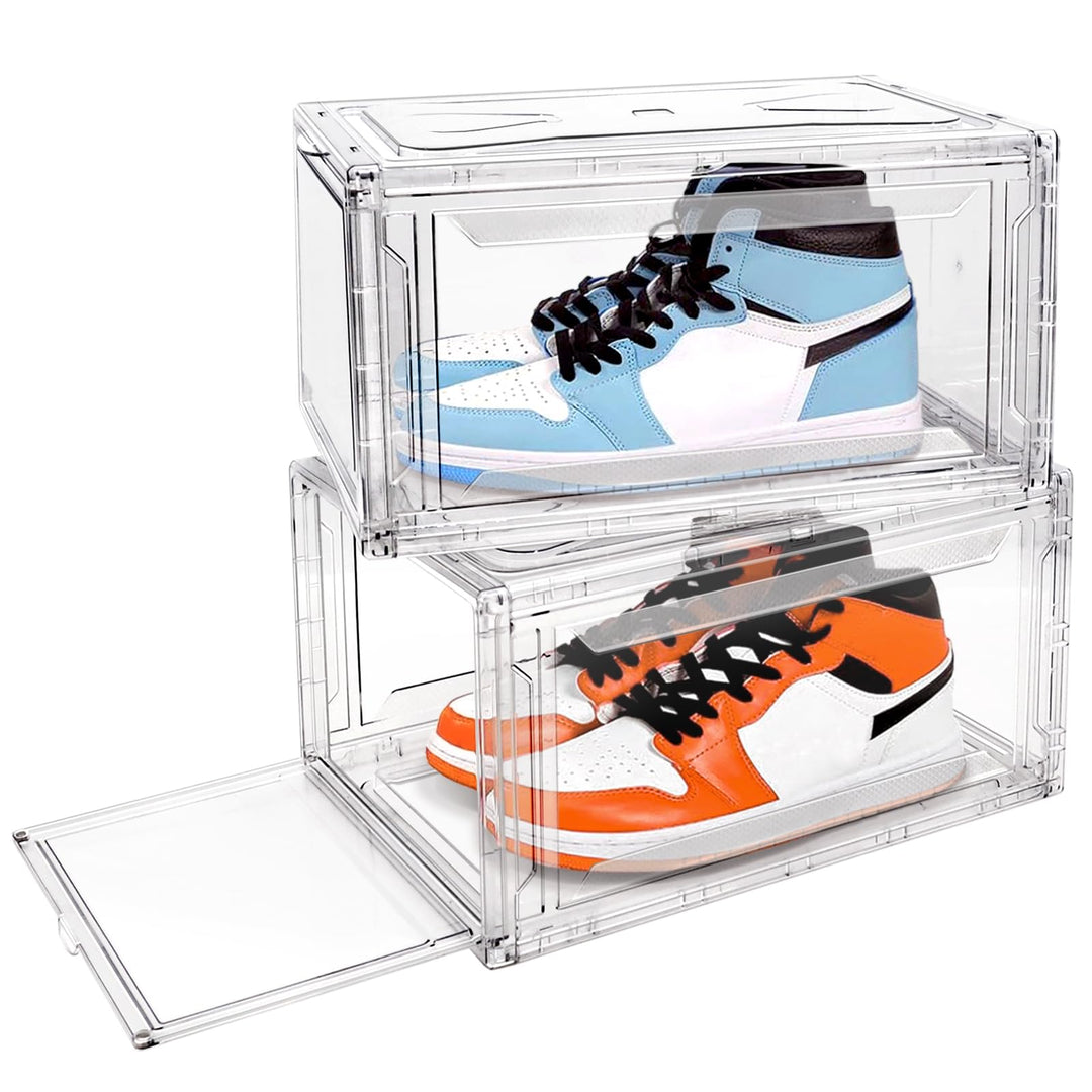 Clear Sturdy Shoe Storage Box Stackable Shoe Organizer X-Large Shoes Bin Space Saving Shoe Container