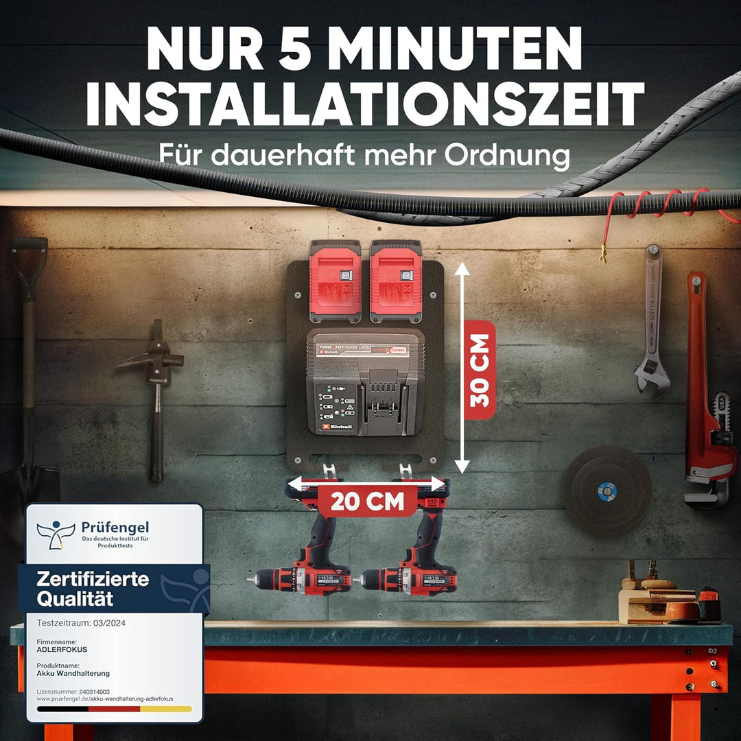 Adlerfokus Wandhalterung für Einhell Akkus & Ladegeräte [Made in Germany] Einhell Akkuhalter Wandhal