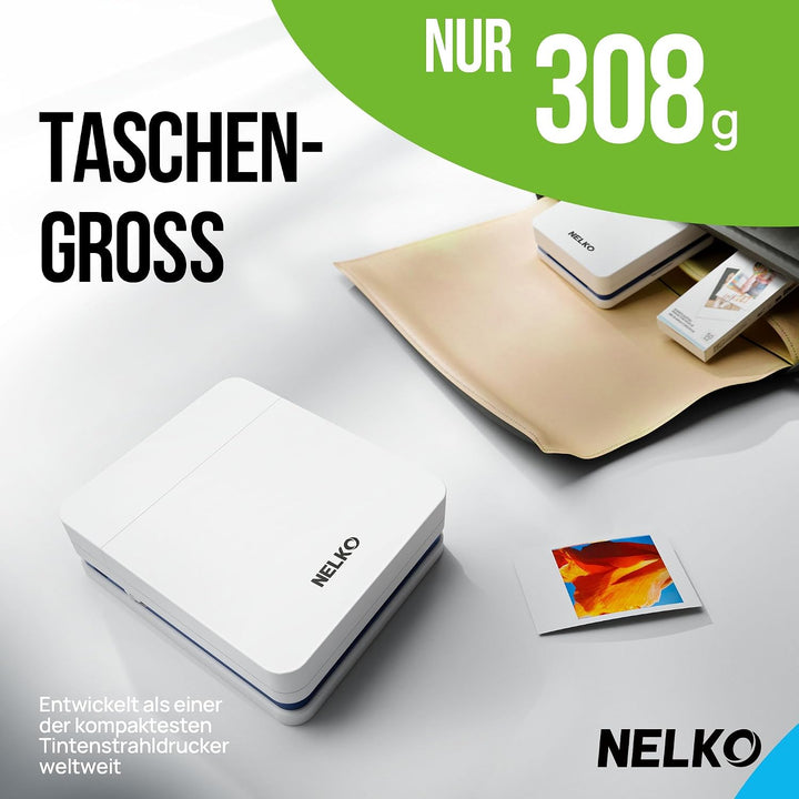 Nelko Fotodrucker PP01 Farbe Tragbarer Mini Fotodrucker für Smartphone mit 20 Fotopapier, Tintenstra