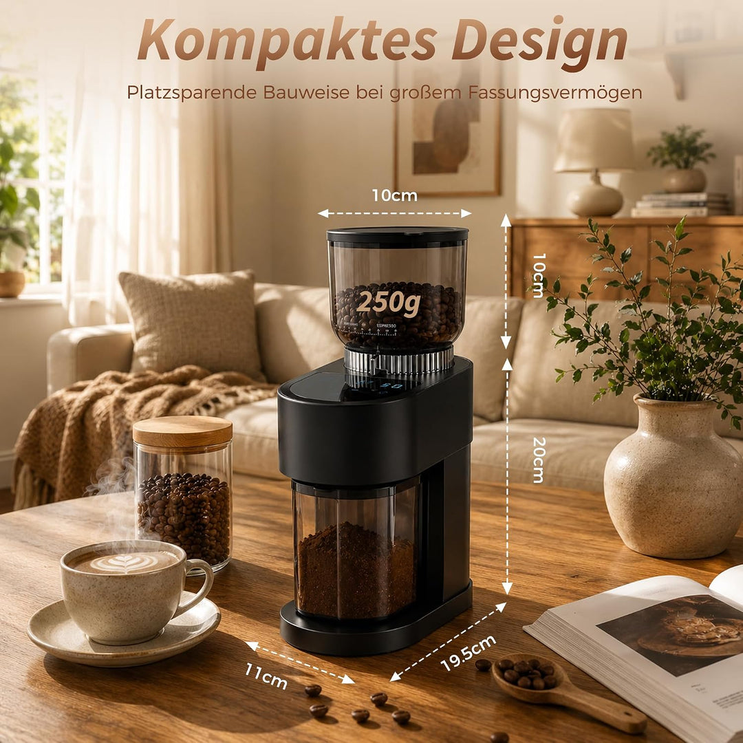 Elektrische Kaffeemühle, 60 Mahlgrade, 48 mm Kegelmahlwerk, Kaffeebohnenmühle mit Siebträgerhalterun