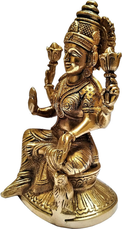 Purpledip Brass Idol Ma Lakshmi, Hindu Goddess of Prosperity &Wealth: Collectible Statue (11568)