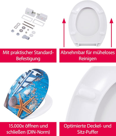 'aquaSu® Basic, WC-Sitz mit Motiv, Duroplast Toilettendeckel mit Absenkautomatik, Belastbar bis 200