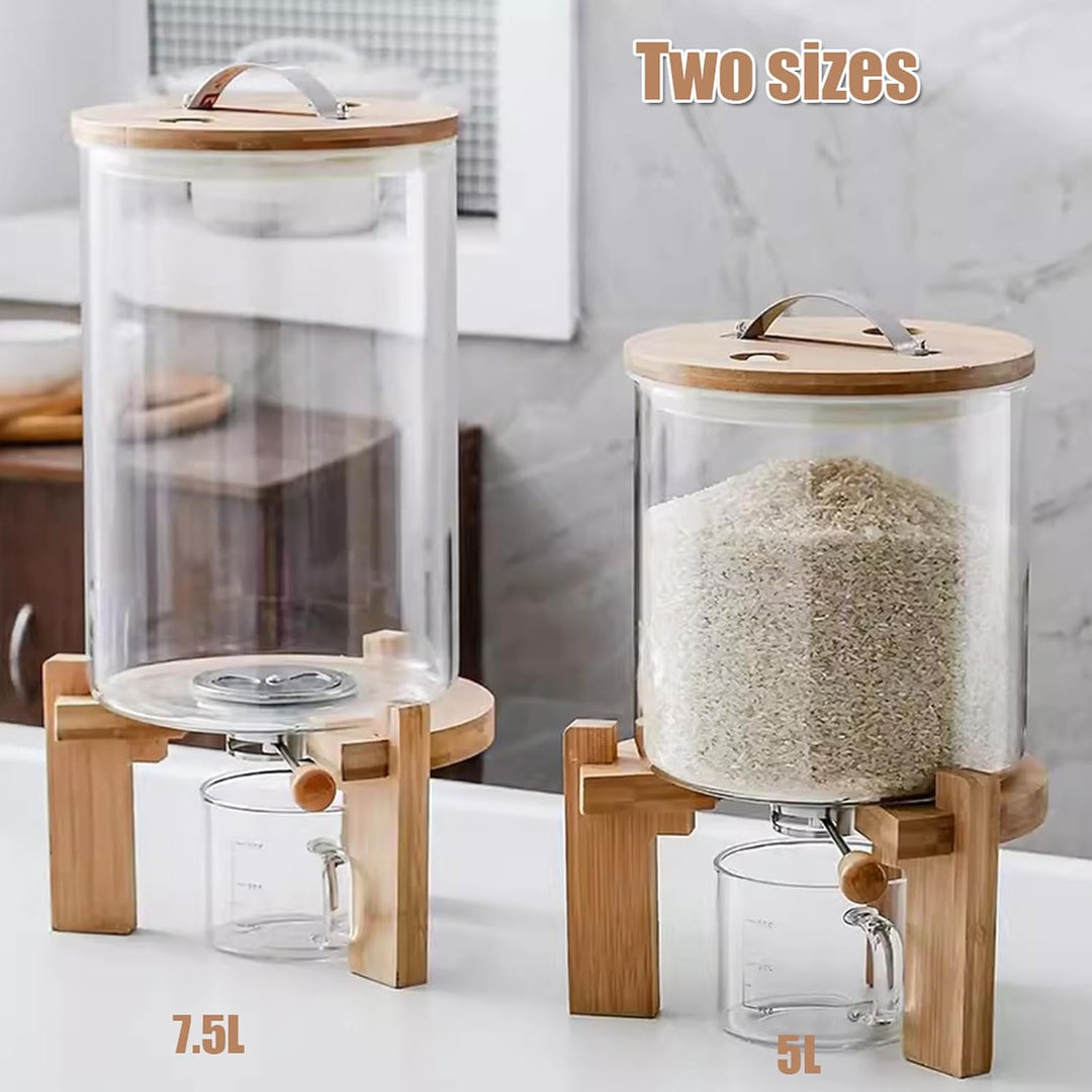 Reisspender, Müslispender Glas Küche, 5/7.5L, Lebensmittelspender mit 500ml Messbecher, Cerealien Vo