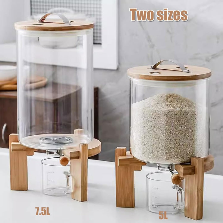 Reisspender, Müslispender Glas Küche, 5/7.5L, Lebensmittelspender mit 500ml Messbecher, Cerealien Vo
