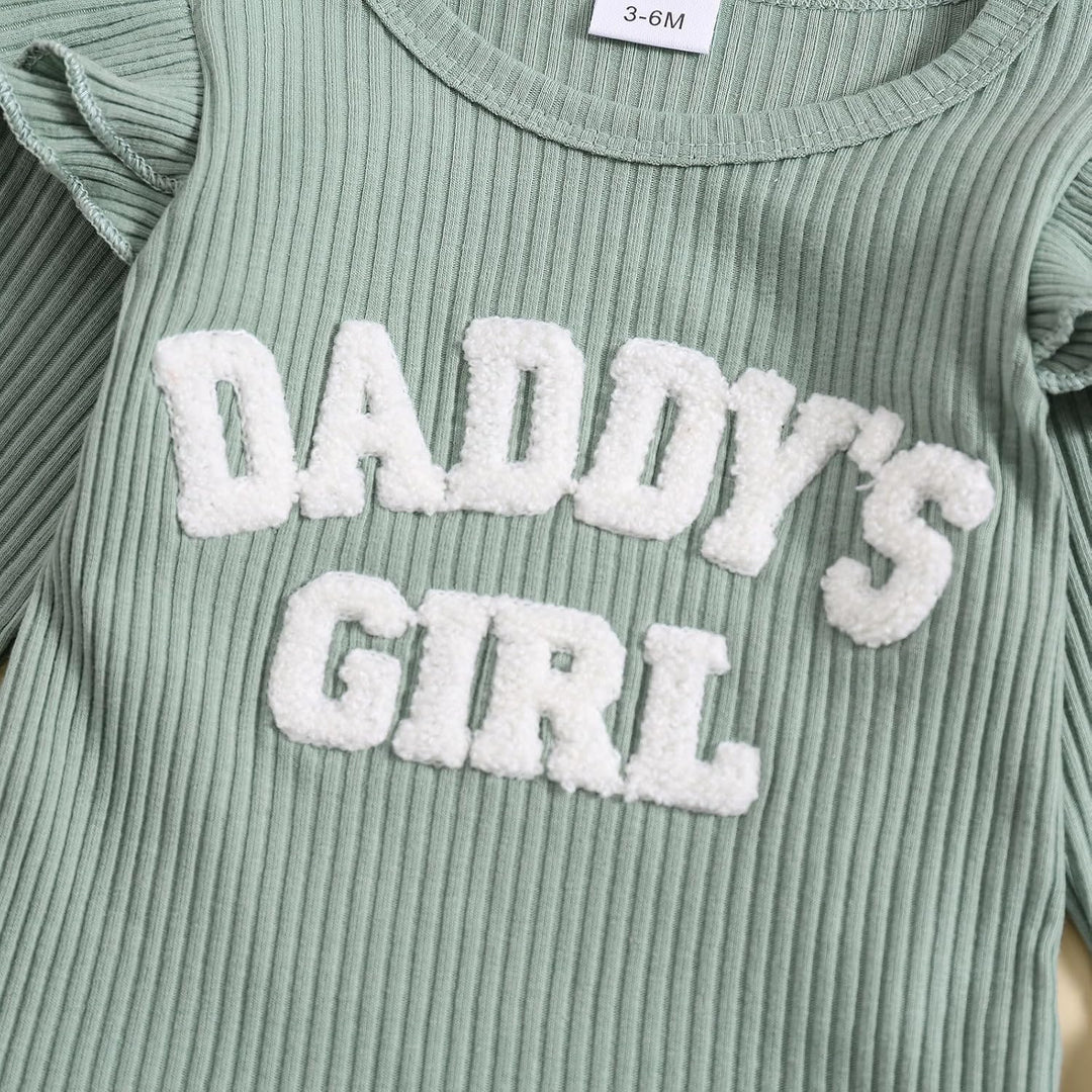 JiAmy Neugeborene Baby Mädchen Kleidung Rüschen Langarm Spitze Strampler Daddys Girl Bodysuit und La