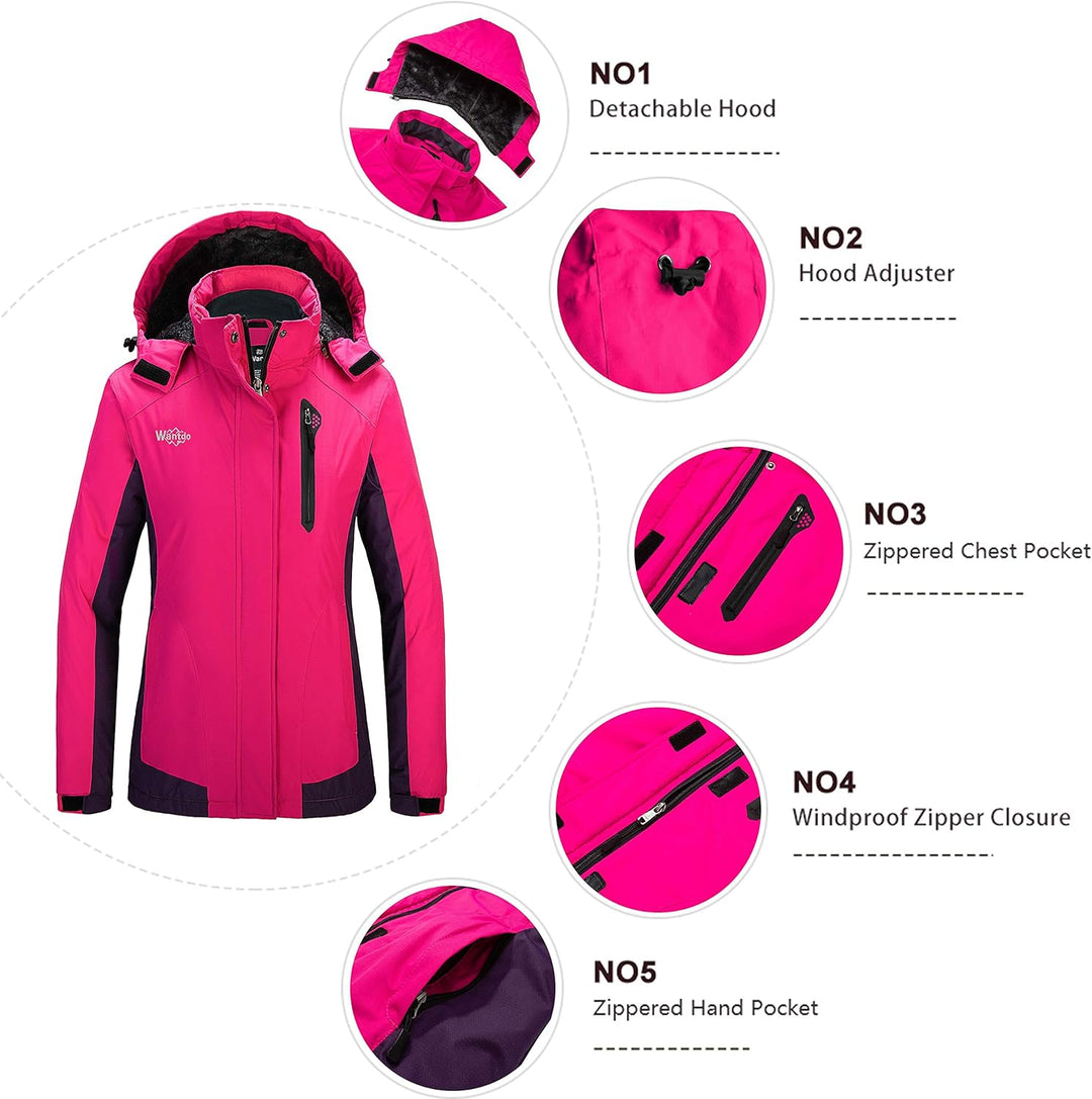 Wantdo Damen Winter Skijacke Warm Fleece Mantel Berg Snowboardjacke Outdoor Kapuzen Windbreaker Jack