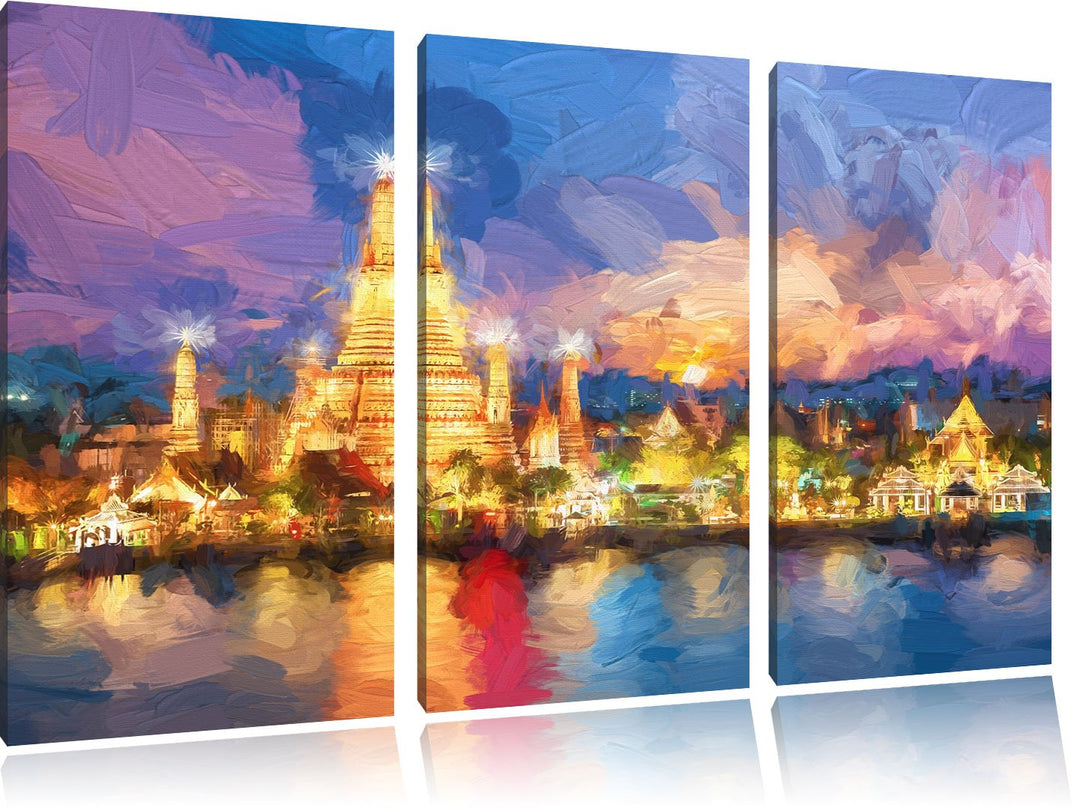 Pixxprint Tempel Bangkok Thailand / 3-Teilig/Gesamtmass 120cm Leinwandbild bespannt auf Holzrahmen/W