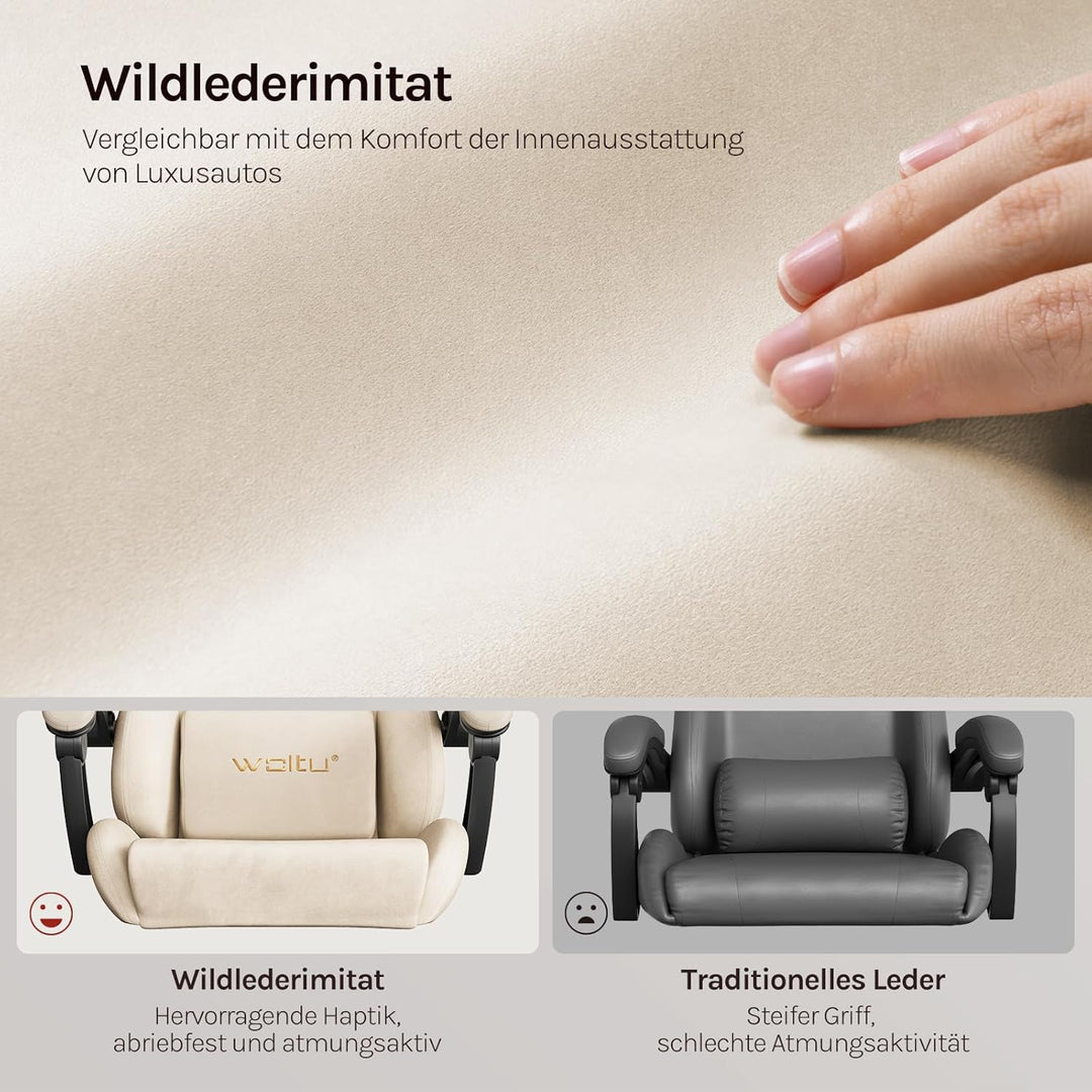 WOLTU Gaming Stuhl,Erwachsenen Computersessel,mit Gummi-Stuhlrollen,Beige | Ergonomisch, mit Verstel