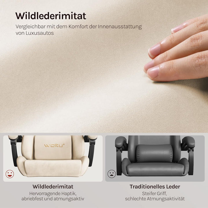 WOLTU Gaming Stuhl,Erwachsenen Computersessel,mit Gummi-Stuhlrollen,Beige | Ergonomisch, mit Verstel