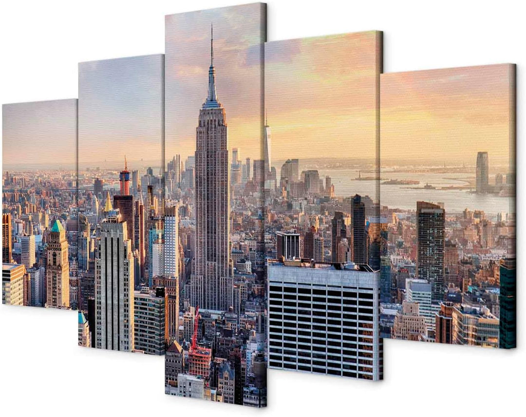 murando - Bilder Stadt New York 100x50 cm Vlies Leinwandbild 5 tlg Kunstdruck modern Wandbilder XXL