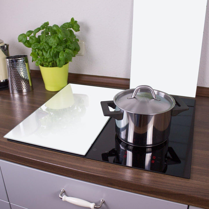banjado® Herdabdeckplatte Glas 2-teilig je 30x52 cm/Schneidebrett Herdabdeckung mit Motiv weiss/Herd