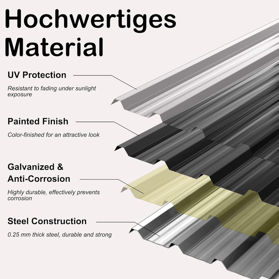 12x Trapezblech Profilblech 129,5 x 45 cm = 7 m² Schwarz – Verzinkt, Wetterfest & Korrosionsbeständi