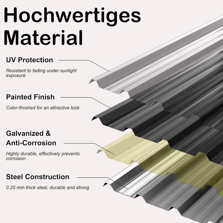 24x Trapezblech Profilblech 129,5 x 45 cm = 14 m² Schwarz – Verzinkt, Wetterfest & Korrosionsbeständ