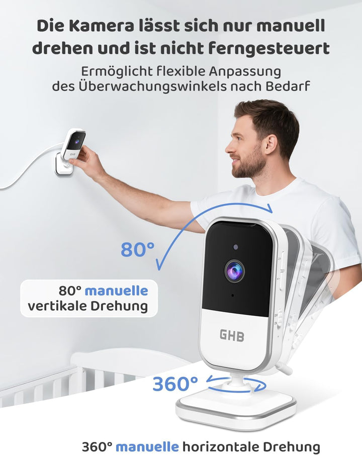 GHB Babyphone mit Kamera 5 Zoll IPS-Display 720P 5000 mAh VOX-Energiesparmodus 4X Zoom Nachtsicht Zw