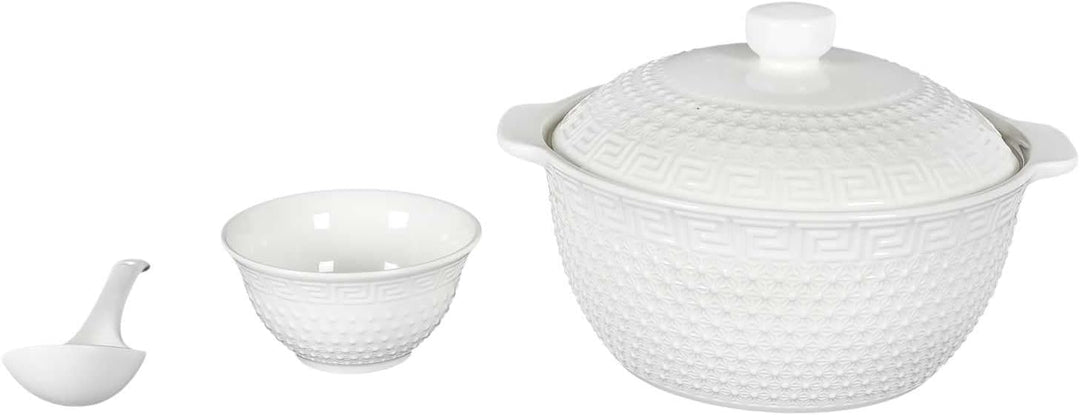 Home Deco Factory, KA0279, 9-Piece Porcelain Soup Service, 27L Tureen, Ladle and 6 Bowls, Clean and