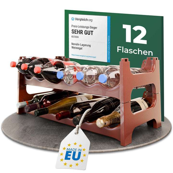 Novaliv Flaschenregal für 12 Flaschen, Braun, erweiterbar, stapelbar, Getränkeschrank für Flaschen,