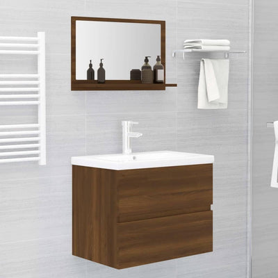 MNISDFL Waschtischunterschrank Waschbecken Badezimmer-Schrank Badspiegel Braun Eichen-Optik 60x10.5x