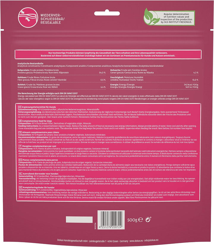 DOKAS Getreidefreier Premium Snack in Streifen für Hunde – Aus Entenbrustfilet, 500 g (6er Pack) Sin