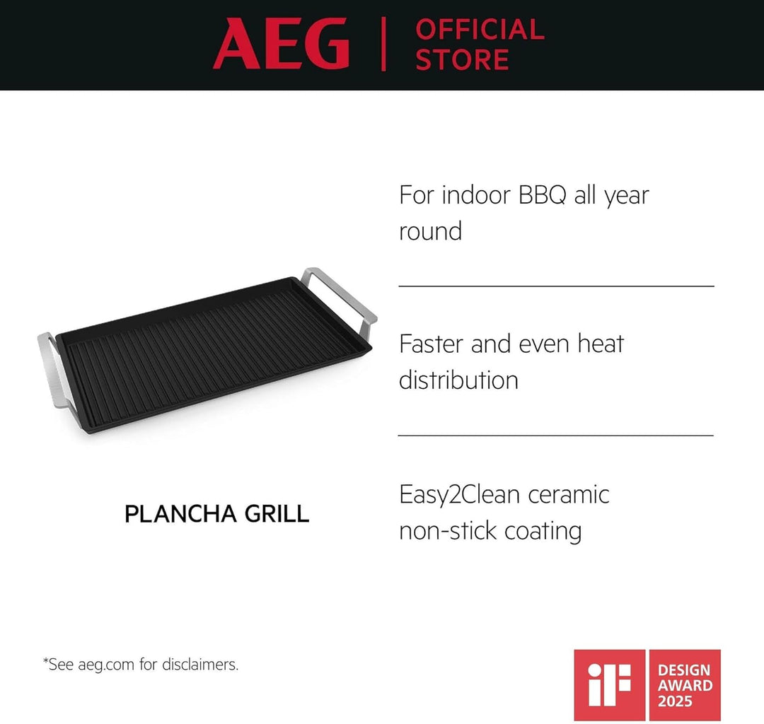 AEG Plancha Grill 2.0, Antihaft-Keramikbeschichtung, Easy2Clean, optimale Hitzeverteilung, Indoor BB