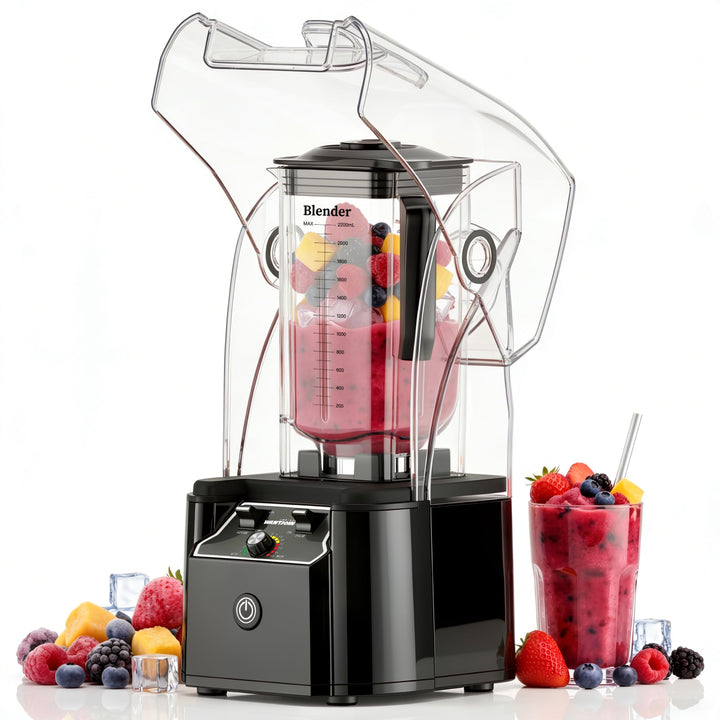 WantJoin Kommerzieller Mixer mit Schallschutzhaube 2.2L Leise Professioneller Smoothiemaker 2200W Ho