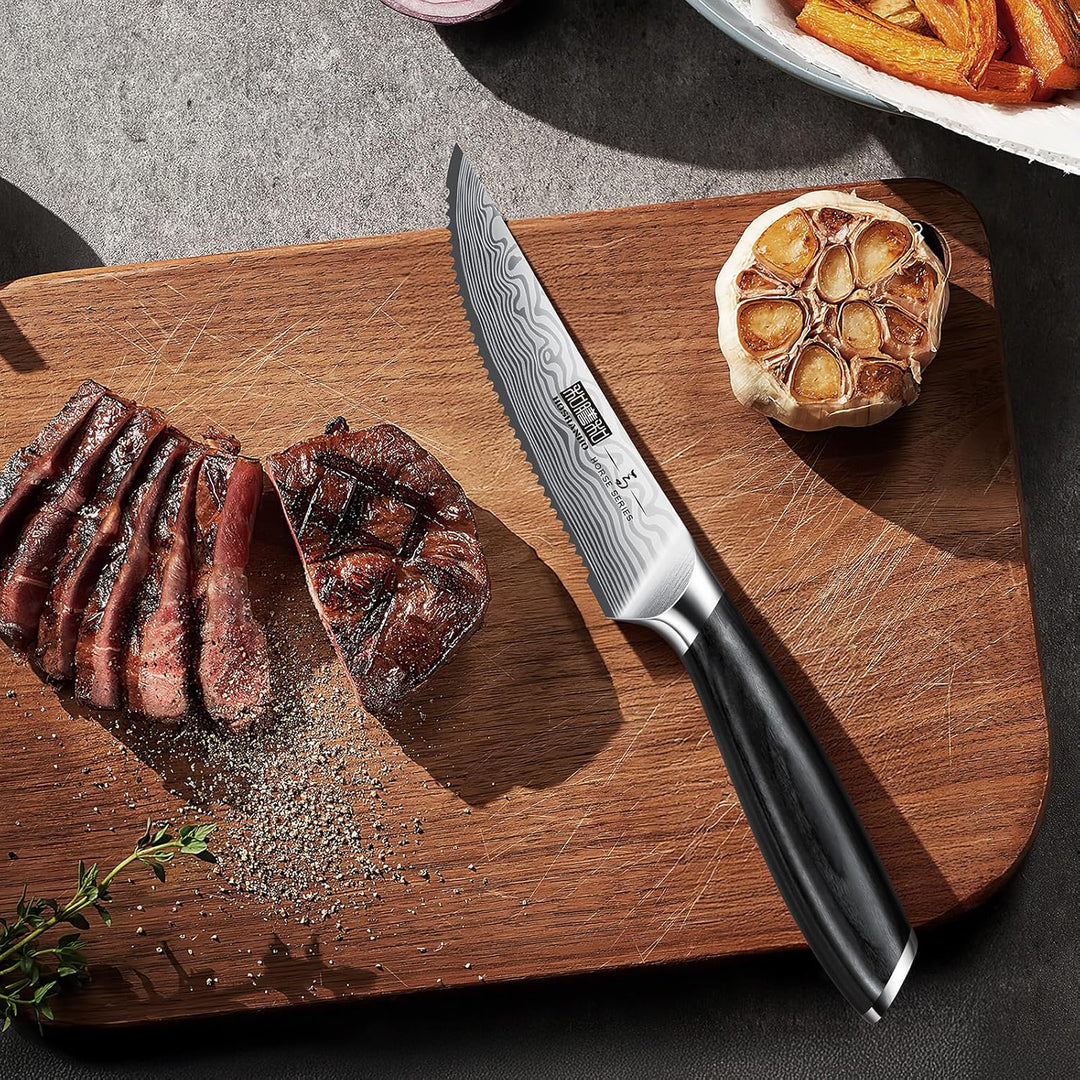 HOSHANHO 6-Teilig Steakmesser-Set, 11,5 cm Steakmesser Set mit Japanischer Wellenschliffklinge, Ultr