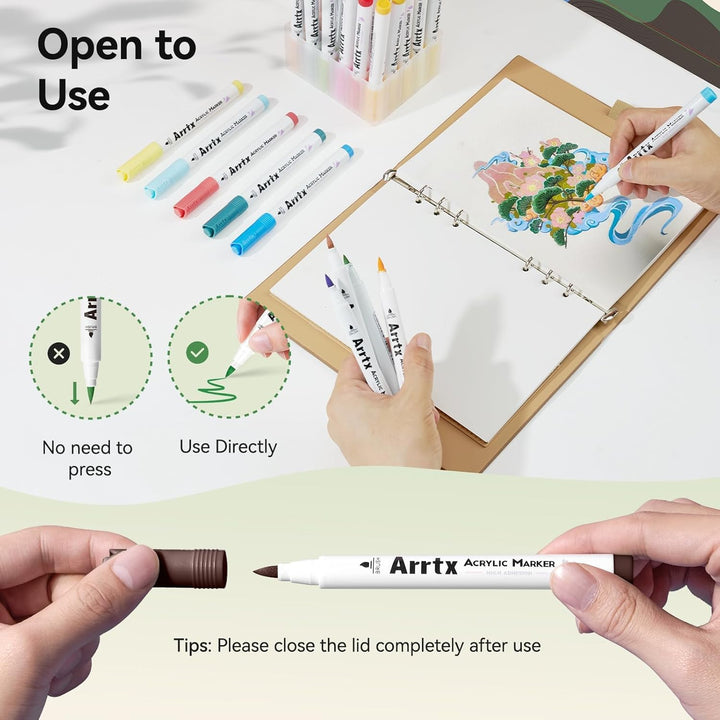 Arrtx Acrylstifte für Steine wasserfest, 90 Farben Acrylstifte Marker Pinsel Spitze, Stifte Steine B