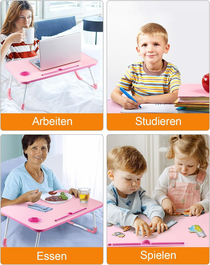 Laptoptisch Betttablett Tablet-Ständer & Becherhalter – Laptop Tisch für Bett, Sofa & Boden (60 x 40
