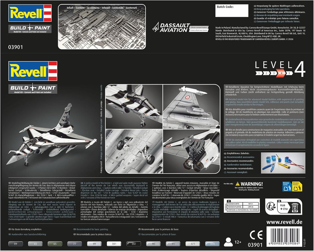 Revell RV03901 Modellbausatz Dassault Aviation Rafale C, Flugzeug im Massstab 1:48, Level 4, orginal