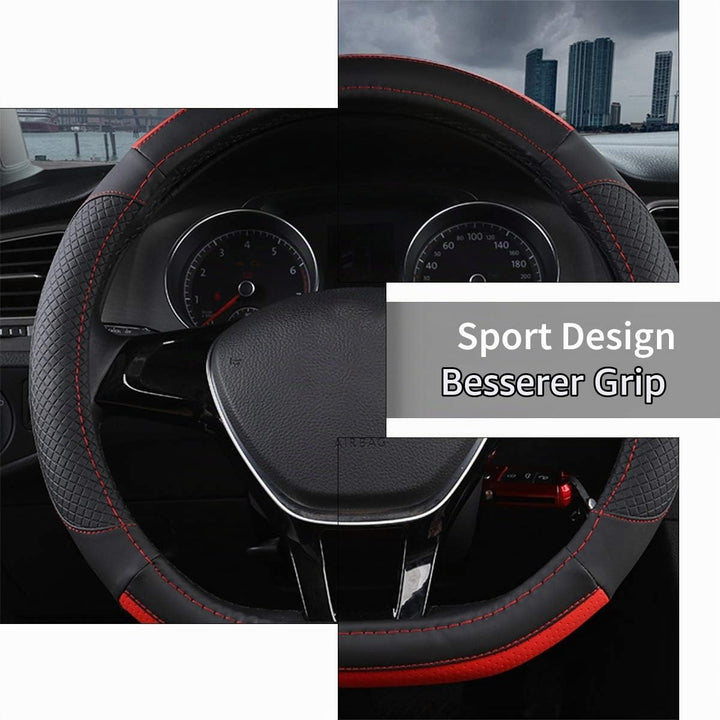 Ergocar Sport D-Form Auto Lenkradbezug Rutschfester Auto Lenkradschutz Mikrofaser PU Leder für Durch