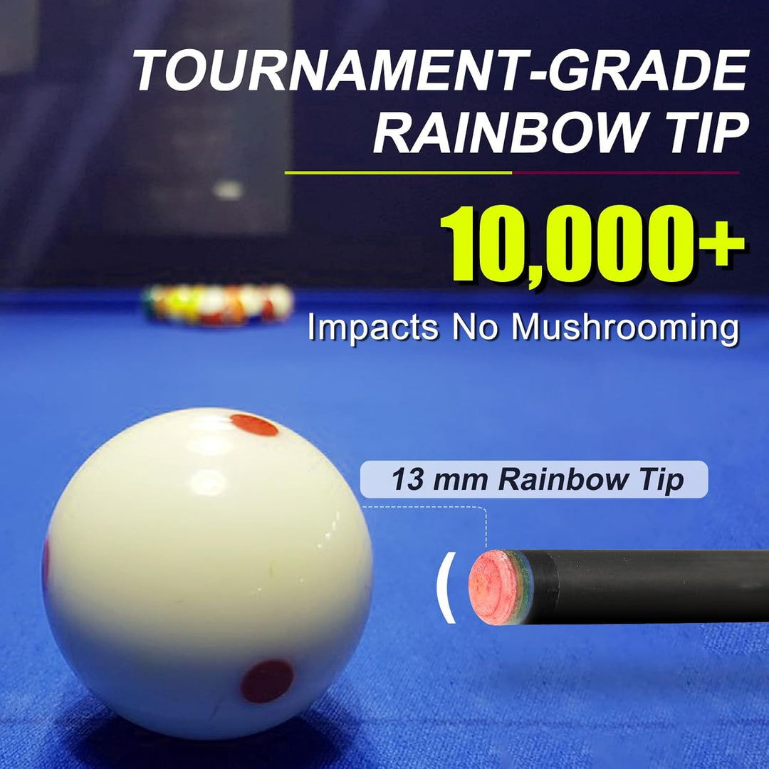 Billardqueue-Stick aus Karbonfaser, 597 - 595 g, professionelle 13 mm Regenbogenspitze, 3/8 x 8 Gele