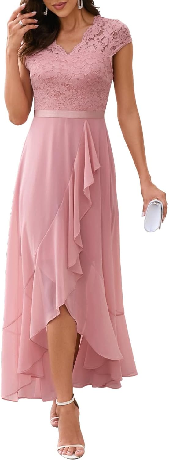 Bbonlinedress Abendkleider elegant für Hochzeit Spitzenkleid Chiffon Hi-Lo Kleid Brautjunferkleid Br