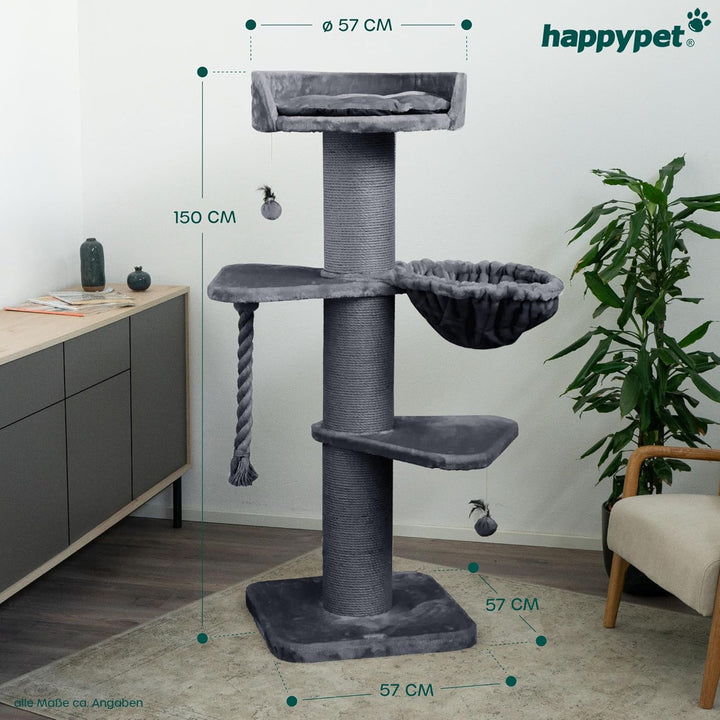 HAPPYPET Premium Kratzbaum Grosse Katzen Stabil 'Cooper' – 150 cm Grosser Katzenbaum, Kletterbaum fü