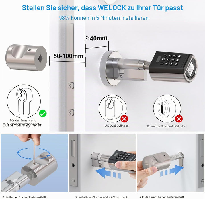 WELOCK PBL41 Elektronisches Zahlencode Schliesszylinder Haustür IP65 Elektronisches Türschloss mit B