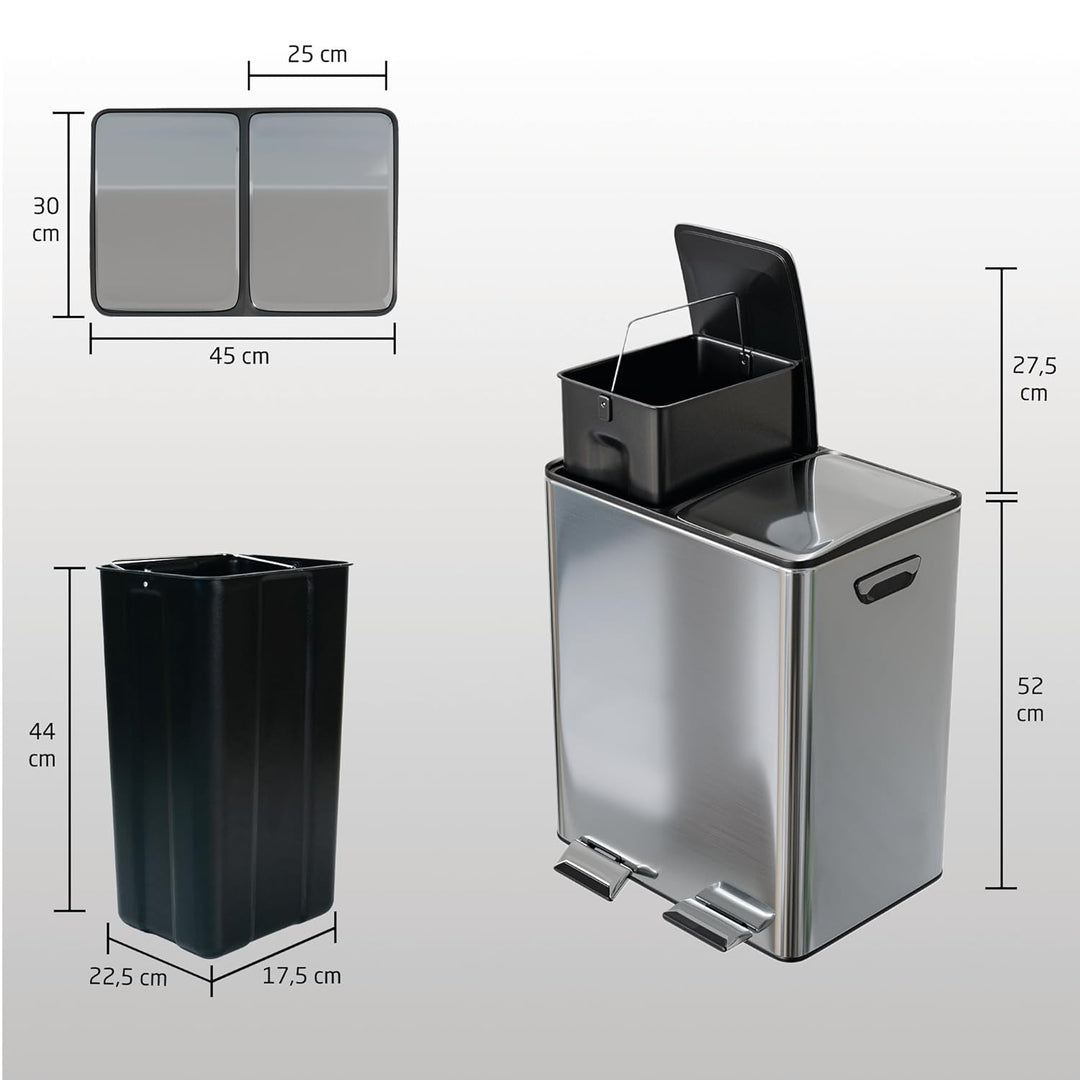 Amig - Doppelte Recycling-Mülleimer mit Pedalen Mod. RECIK EVO 40 L - 2 separate Behälter mit je 20