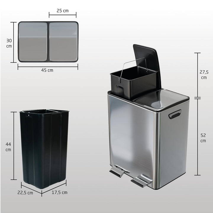 Amig - Doppelte Recycling-Mülleimer mit Pedalen Mod. RECIK EVO 40 L - 2 separate Behälter mit je 20