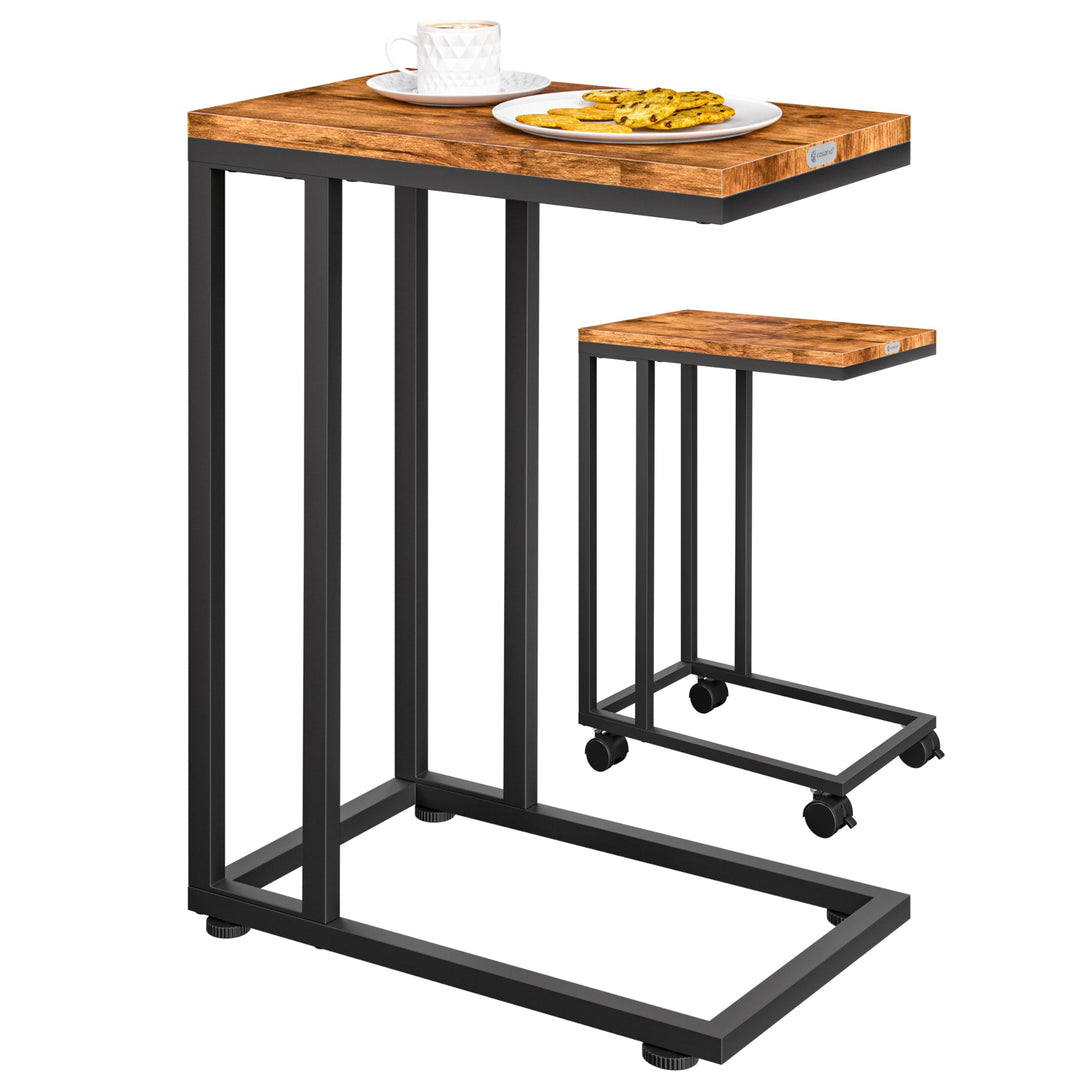 Casaria Beistelltisch Sofatisch mit Rollen Kaffeetisch Wohnzimmer Bettisch Industrie-Design Holz Met