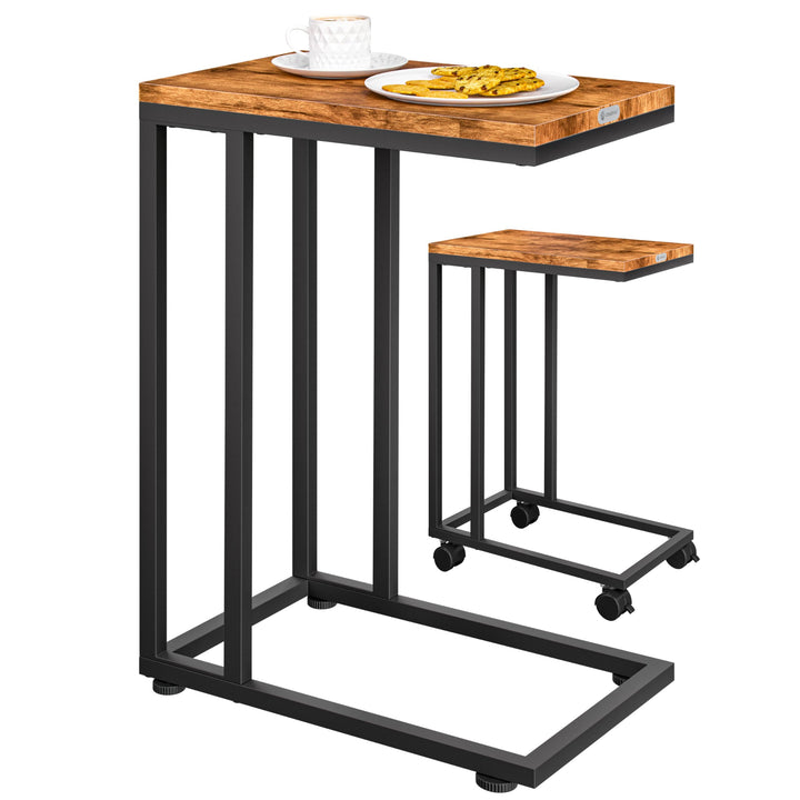 Casaria Beistelltisch Sofatisch mit Rollen Kaffeetisch Wohnzimmer Bettisch Industrie-Design Holz Met