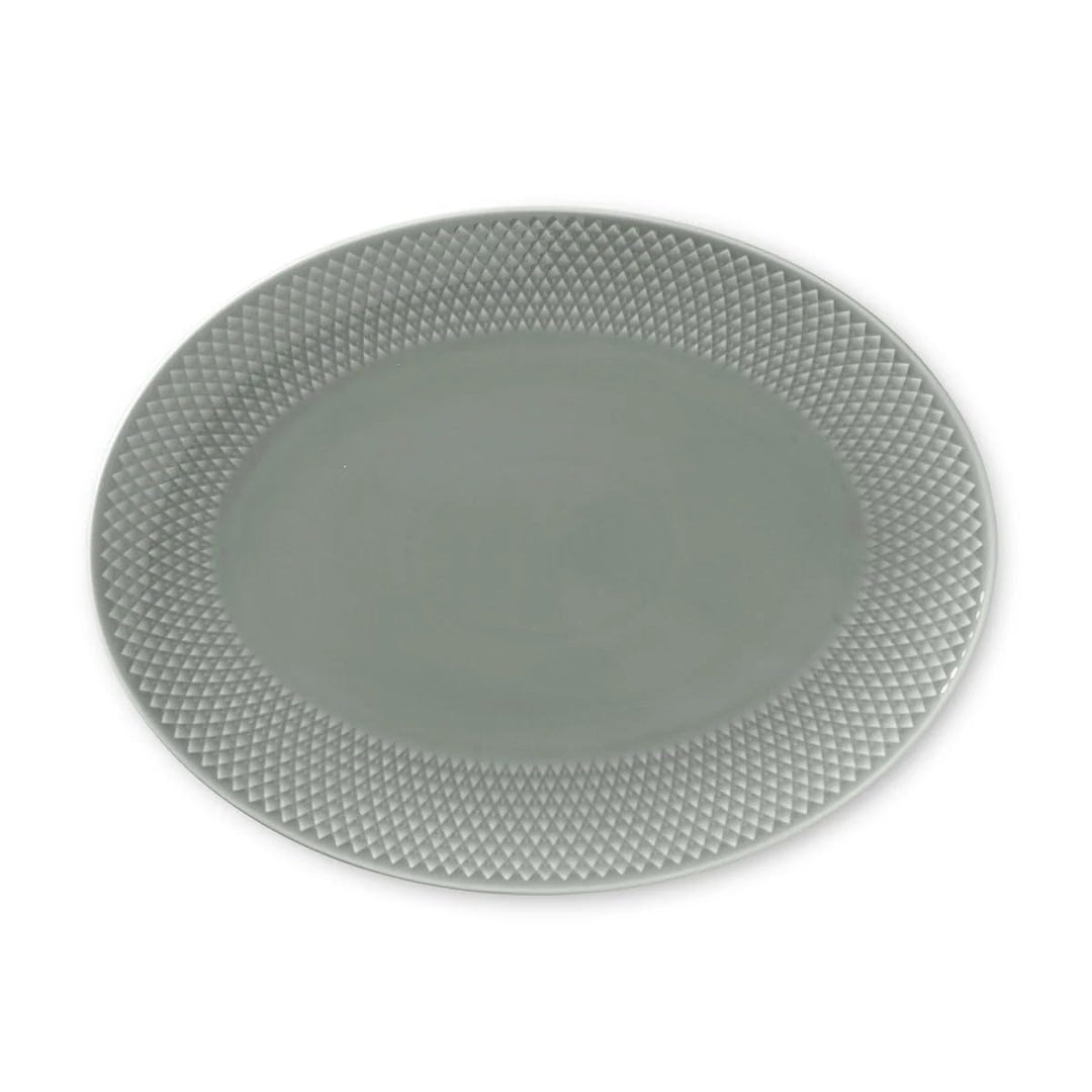 Lyngby Porcelæn - Rhombe Earth Servierplatte oval 21,5 x 28,5 cm, Moss Grau, Grau