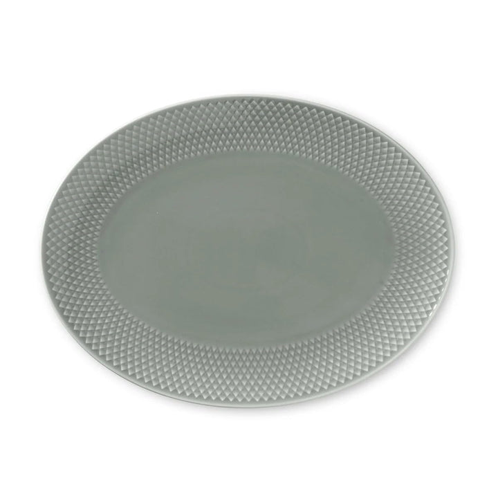 Lyngby Porcelæn - Rhombe Earth Servierplatte oval 21,5 x 28,5 cm, Moss Grau, Grau