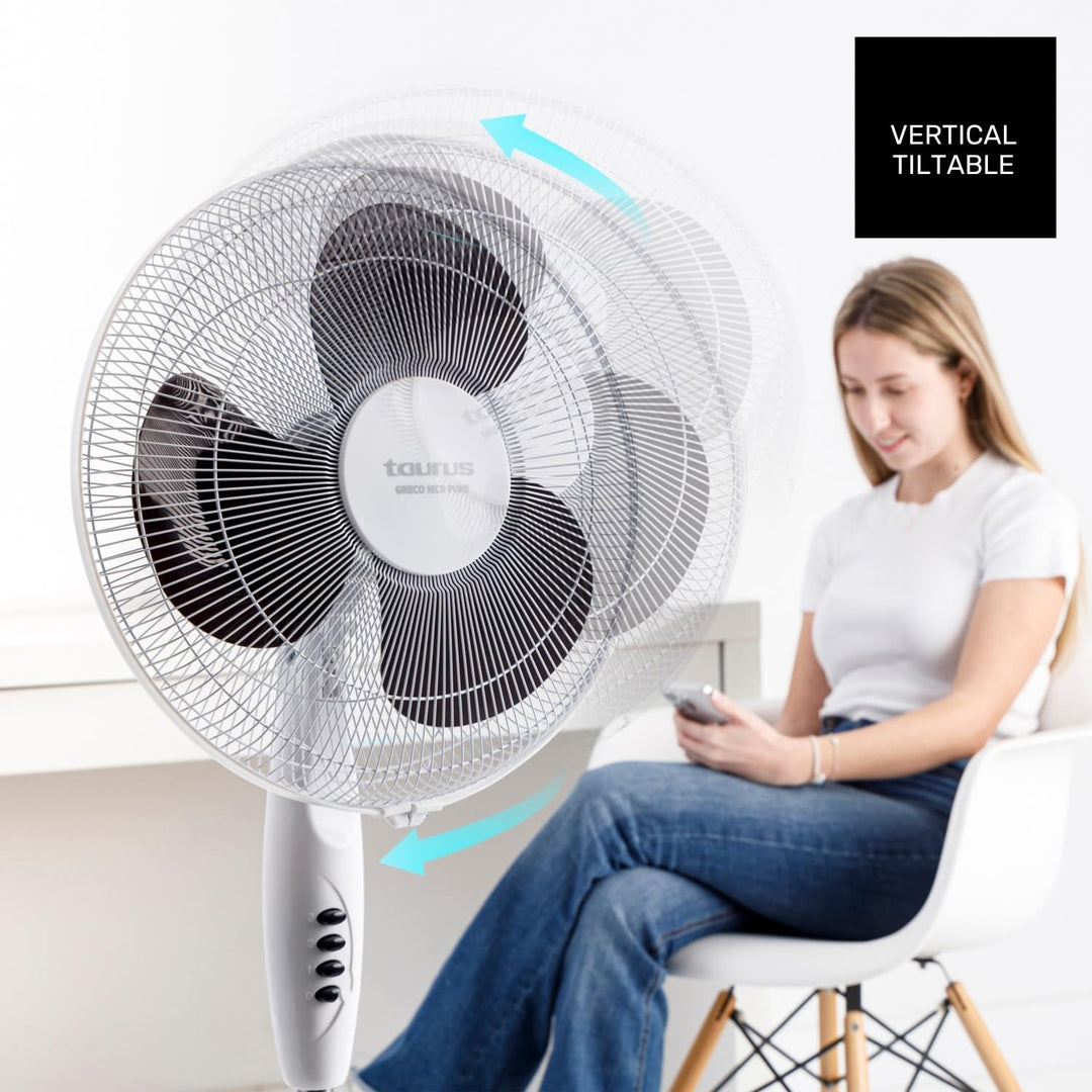 Taurus Greco 16CR Pure Standventilator, 40 W, runder Boden, Oszillationssystem, verstellbare Neigung