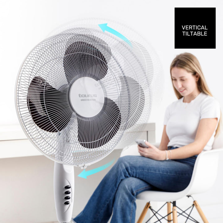 Taurus Greco 16CR Pure Standventilator, 40 W, runder Boden, Oszillationssystem, verstellbare Neigung
