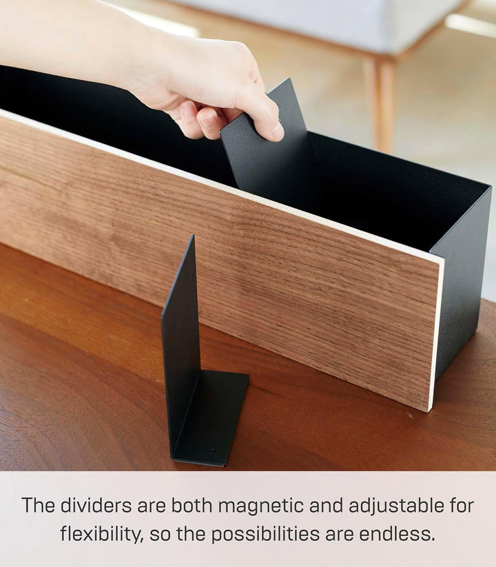 YAMAZAKI RIN Schreibtisch-Organizer für Zuhause, Stahl Sperrholz, Schwarz, One Size, Schwarz